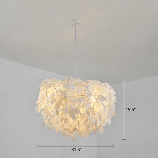 White Nordic Fabric Suspended Pendant Light for Living Room