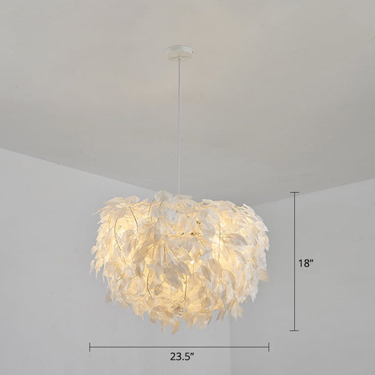 White Nordic Fabric Suspended Pendant Light for Living Room