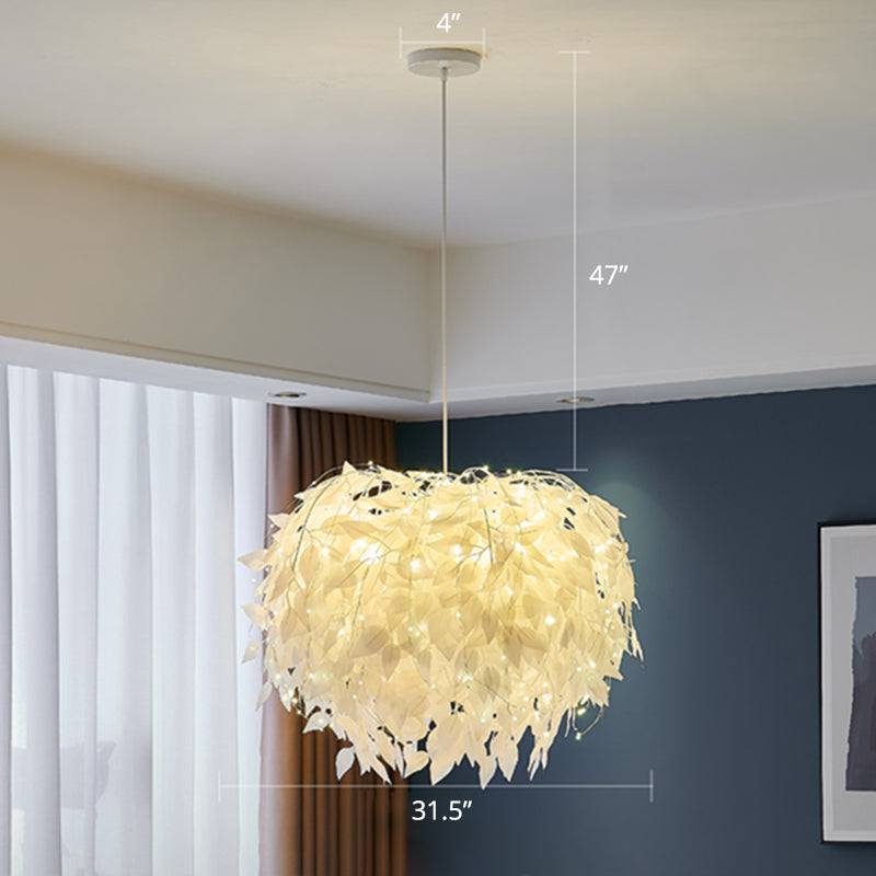 White Nordic Fabric Suspended Pendant Light for Living Room