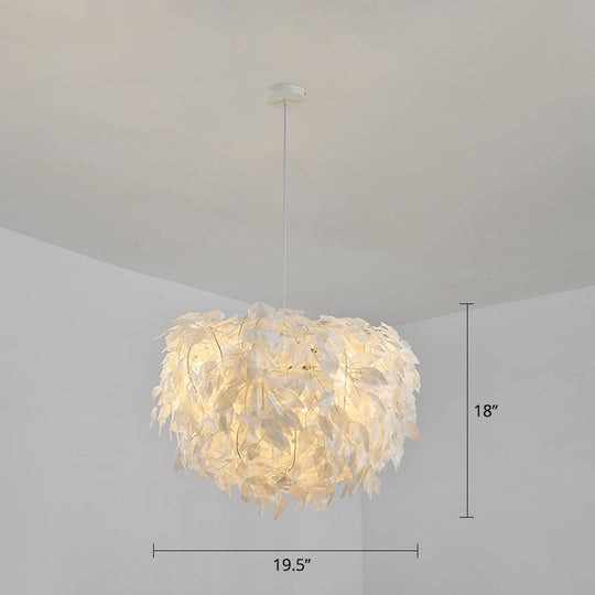 White Nordic Fabric Suspended Pendant Light for Living Room