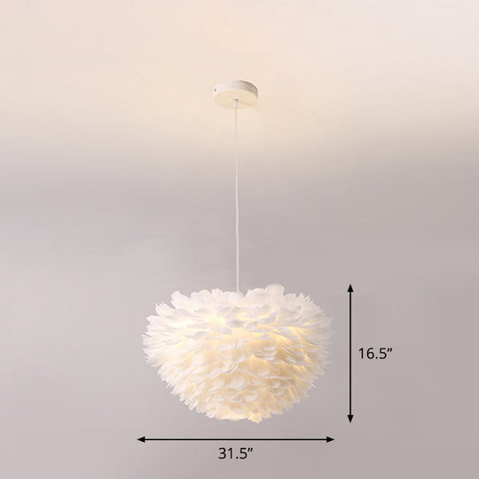 White Nordic Fabric Suspended Pendant Light for Living Room