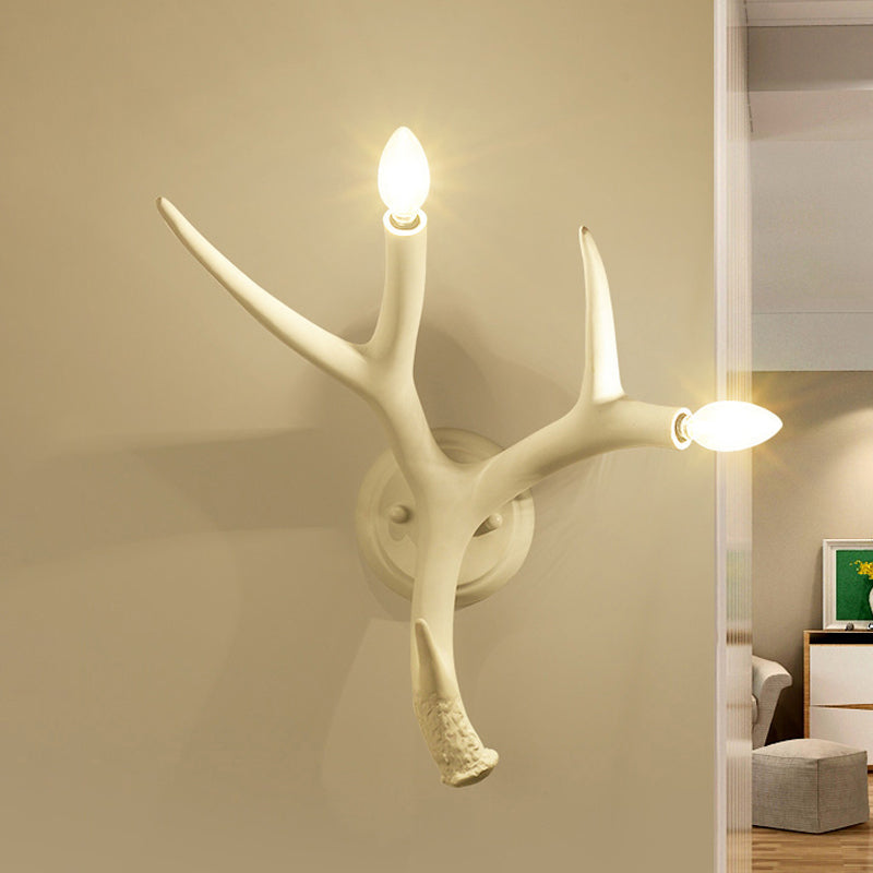 Contemporary Resin Antler Wall Sconce - 2 Lights White Ideal For Restaurants