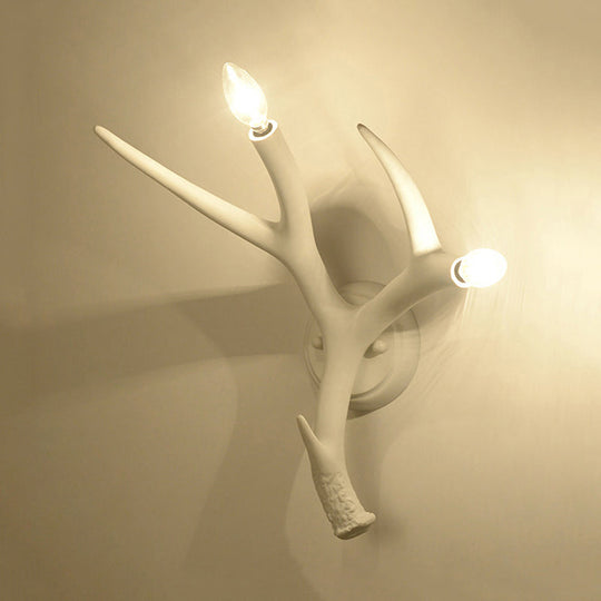 Contemporary Resin Antler Wall Sconce - 2 Lights White Ideal For Restaurants