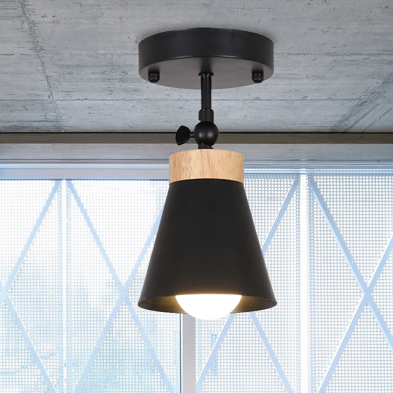 Adjustable Modernist Metal Flush Mount Ceiling Light With Tapered Shade - 1-Light Black/White