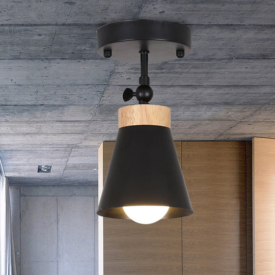 Adjustable Modernist Metal Flush Mount Ceiling Light With Tapered Shade - 1-Light Black/White