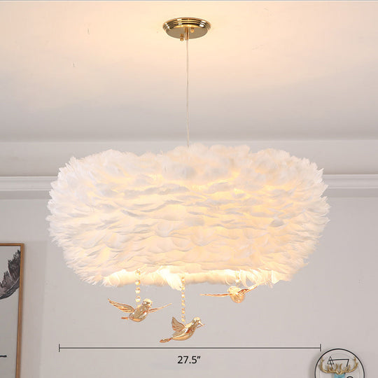 Minimalist Crystal Bird Chandelier Pendant Light Fixture With Feather Nest Design