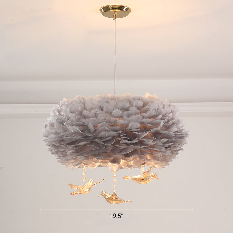 Minimalist Crystal Bird Chandelier Pendant Light Fixture With Feather Nest Design