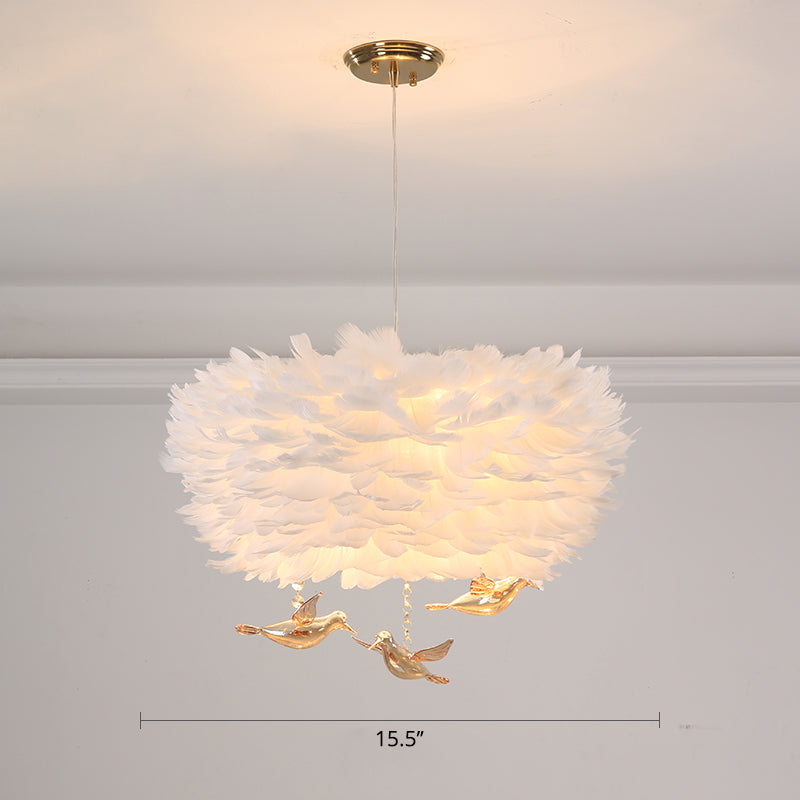 Minimalist Crystal Bird Chandelier Pendant Light Fixture With Feather Nest Design