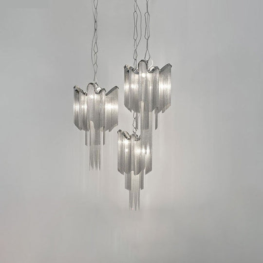 Modern Aluminum Chain Tassel Chandelier - Stylish 4-Light Silver Ceiling Light
(Note: The Revised