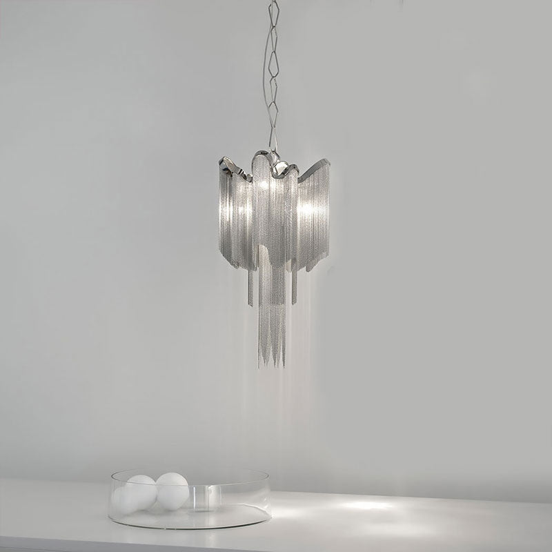 Modern Aluminum Chain Tassel Chandelier - Stylish 4-Light Silver Ceiling Light
(Note: The Revised