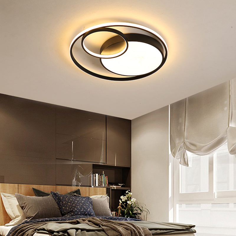 Metal Nordic Halo Led Bedroom Ceiling Light Fixture Black / 19.5 Warm