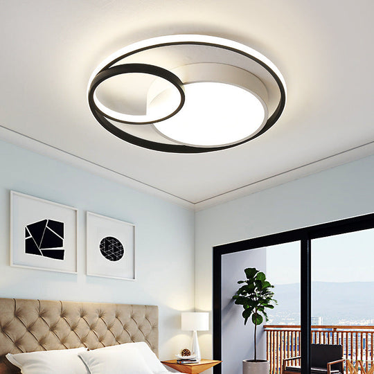 Metal Nordic Halo Led Bedroom Ceiling Light Fixture Black-White / 19.5 Warm