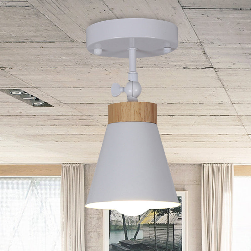 Adjustable Modernist Metal Flush Mount Ceiling Light With Tapered Shade - 1-Light Black/White