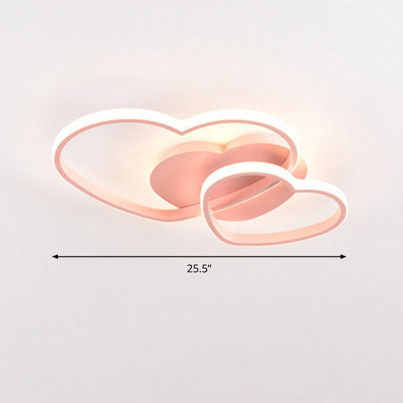 Romantic Minimalist Double Heart Ceiling Light - Metal Flush Mount Led For Bedroom