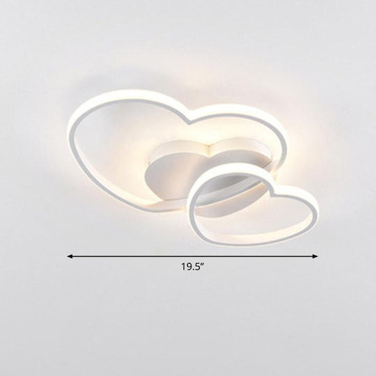 Romantic Minimalist Double Heart Ceiling Light - Metal Flush Mount Led For Bedroom