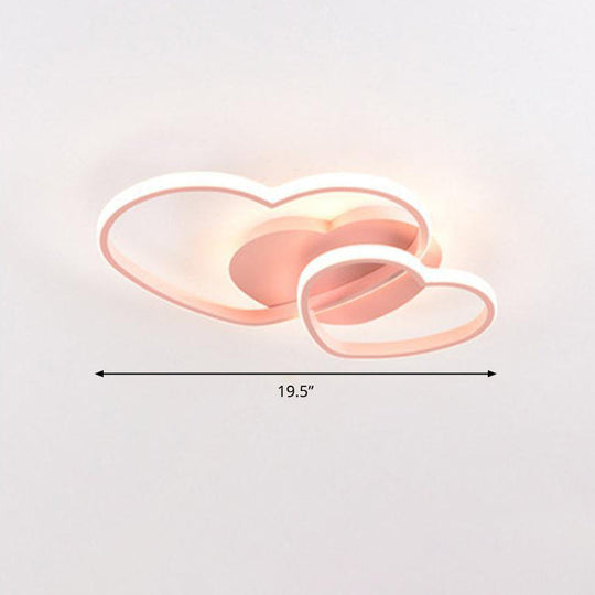 Romantic Minimalist Double Heart Ceiling Light - Metal Flush Mount Led For Bedroom