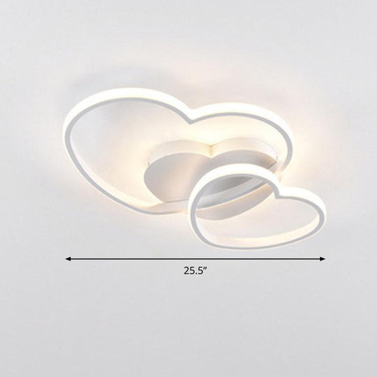 Romantic Minimalist Double Heart Ceiling Light - Metal Flush Mount Led For Bedroom