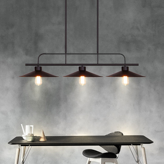 Industrial Black Finish Flared Hanging Lamp With 3 Lights - Perfect For Restaurants!