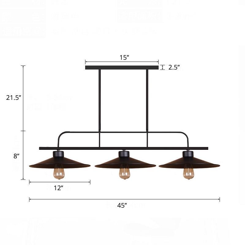 Industrial Black Finish Flared Hanging Lamp With 3 Lights - Perfect For Restaurants!