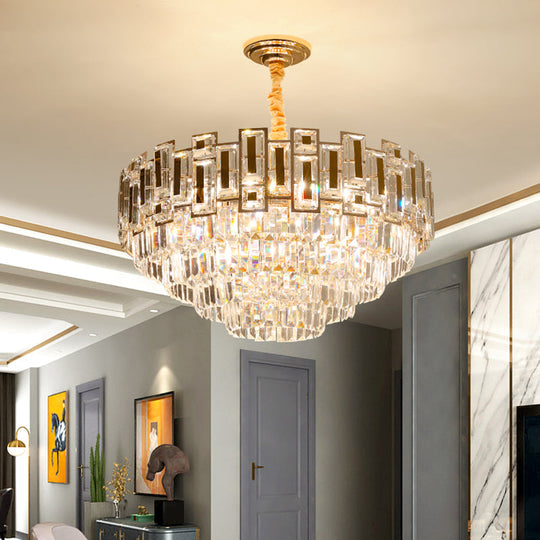 Tiered Tapered Chandelier: Modern Clear Crystal Prism Ceiling Light For Living Room