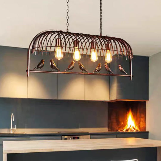 Farmhouse Metal Black Finish Birdcage Kitchen Island Suspension Light Fixture