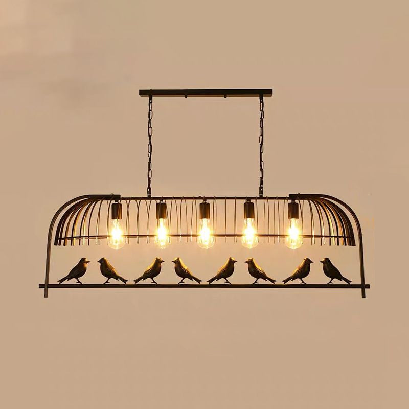 Farmhouse Metal Black Finish Birdcage Kitchen Island Suspension Light Fixture 5 /