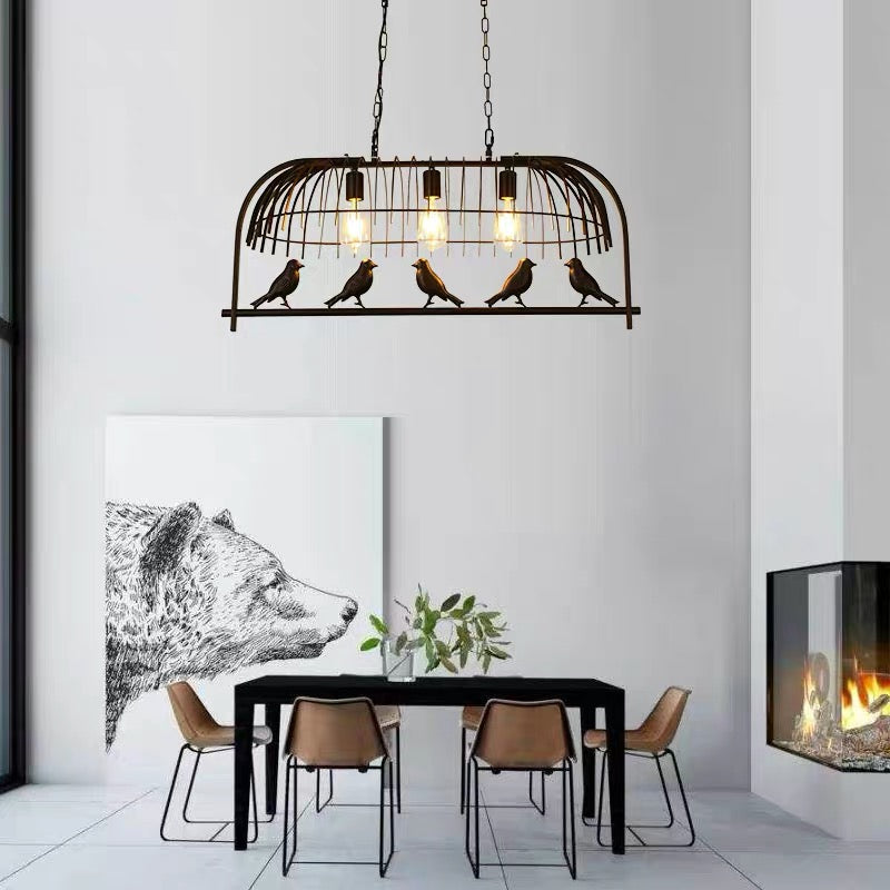 Farmhouse Metal Black Finish Birdcage Kitchen Island Suspension Light Fixture