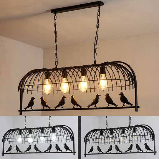 Farmhouse Metal Black Finish Birdcage Kitchen Island Suspension Light Fixture