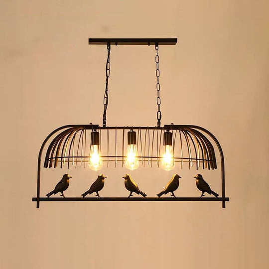 Farmhouse Metal Black Finish Birdcage Kitchen Island Suspension Light Fixture 3 /