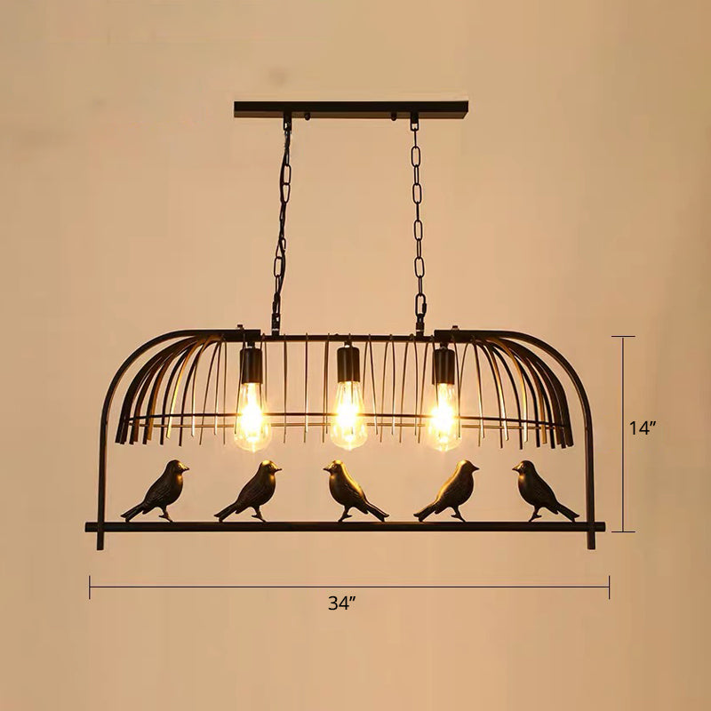 Farmhouse Metal Black Finish Birdcage Kitchen Island Suspension Light Fixture