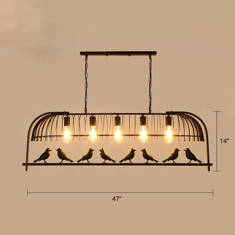 Farmhouse Metal Black Finish Birdcage Kitchen Island Suspension Light Fixture