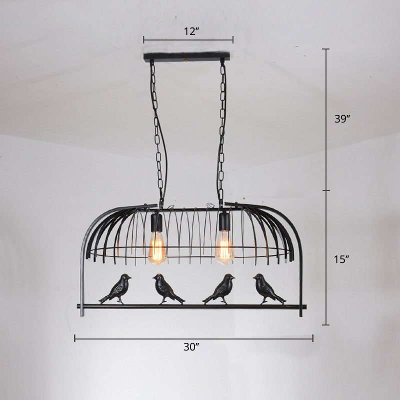 Farmhouse Metal Black Finish Birdcage Kitchen Island Suspension Light Fixture