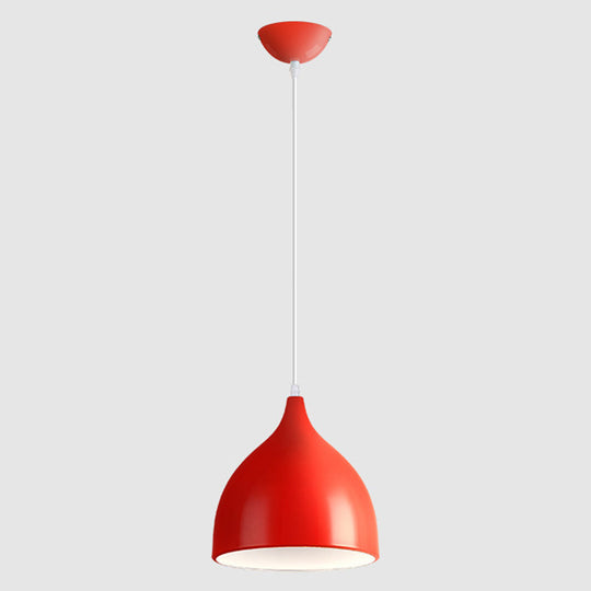 Aluminum Droplet Restaurant Pendant Light - 1 Head Macaron Stylish Lamp Red / 6.5