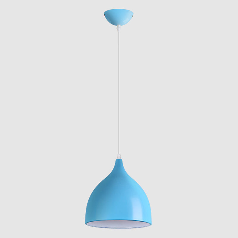 Aluminum Droplet Restaurant Pendant Light - 1 Head Macaron Stylish Lamp Blue / 6.5