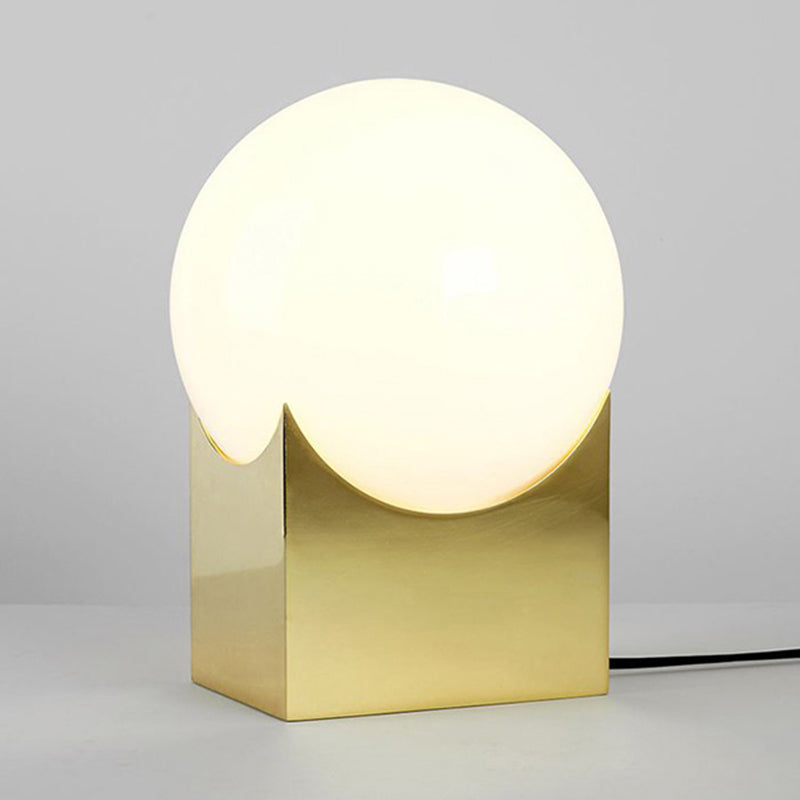 Modernist Globe Table Lamp: Milk Glass 1-Light Living Room Lighting With Black/Gold Metal Base