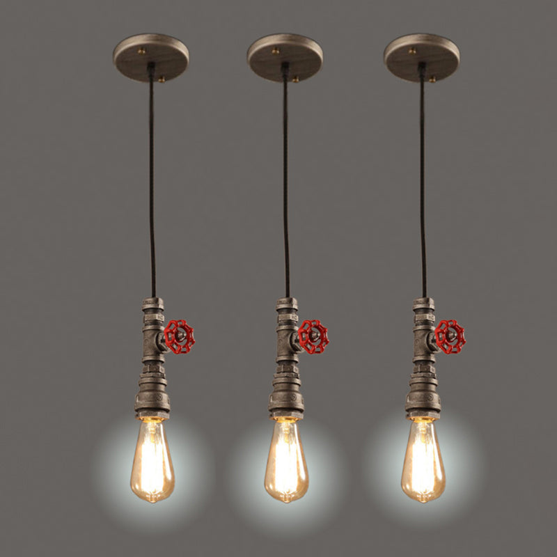 Industrial Iron Exposed Bulb Pendant Ceiling Light - Bronze Finish 1-Light Restaurant Down Lighting