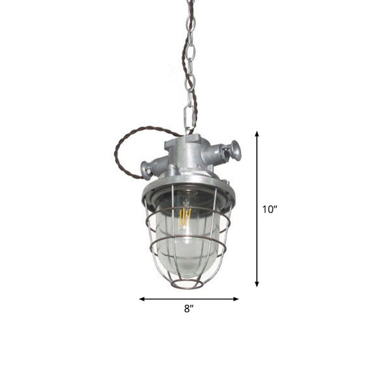 Steampunk Style Silver Cage Pendant Light With Metal Finish - Pub Ceiling Fixture 1 Bulb