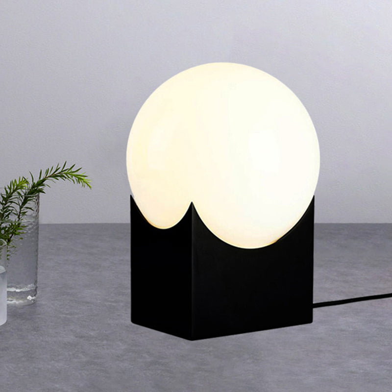 Modernist Globe Table Lamp: Milk Glass 1-Light Living Room Lighting With Black/Gold Metal Base