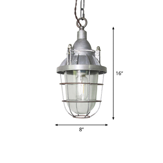 Steampunk Style Silver Cage Pendant Light With Metal Finish - Pub Ceiling Fixture 1 Bulb