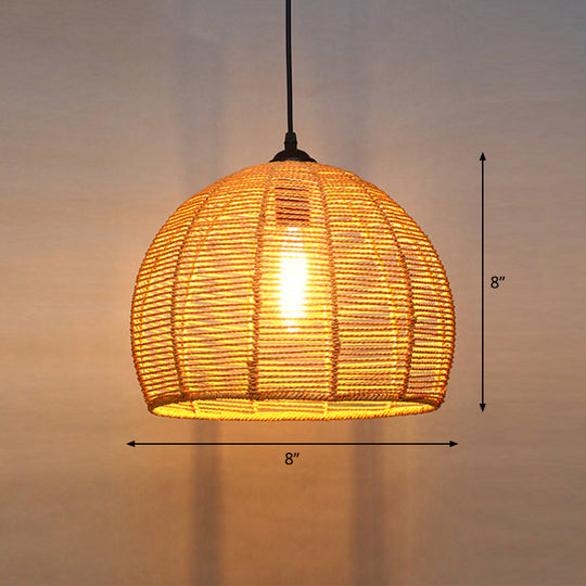 Country Style Wood Rope Pendant Light for Restaurants - Single Cage Shade Suspension