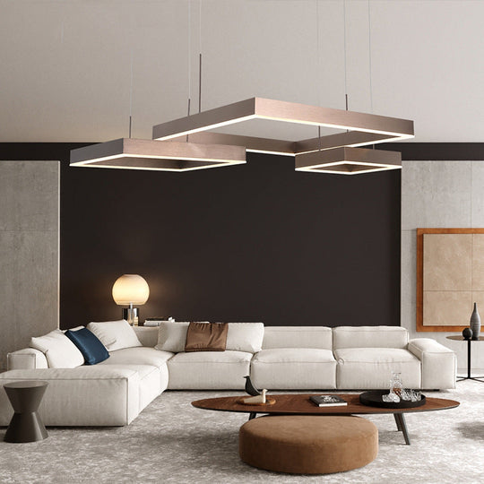 Modern Square Acrylic LED Chandelier - Coffee Finish Pendant Ceiling Light