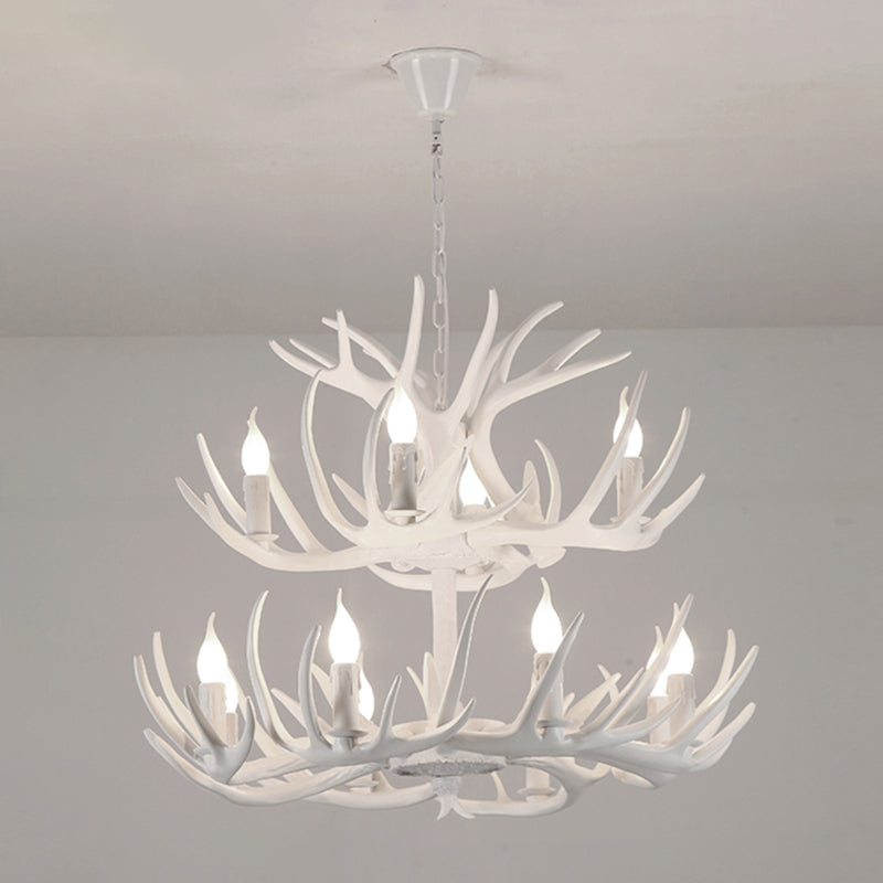 Antler Deco Resin Candle Chandelier: Country Style Suspension Light For Restaurant Ambience 12 /