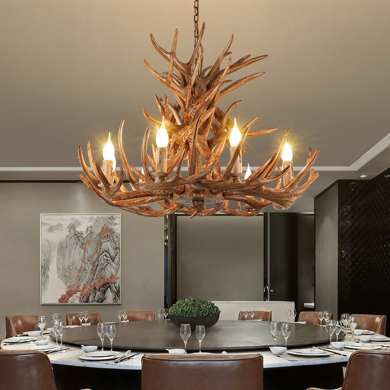 Antler Deco Resin Candle Chandelier: Country Style Suspension Light For Restaurant Ambience