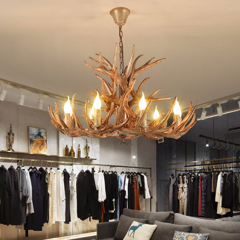 Antler Deco Resin Candle Chandelier: Country Style Suspension Light For Restaurant Ambience