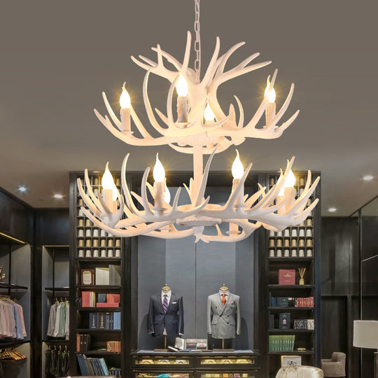 Antler Deco Resin Candle Chandelier: Country Style Suspension Light For Restaurant Ambience