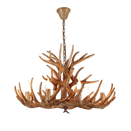 Antler Deco Resin Candle Chandelier: Country Style Suspension Light For Restaurant Ambience