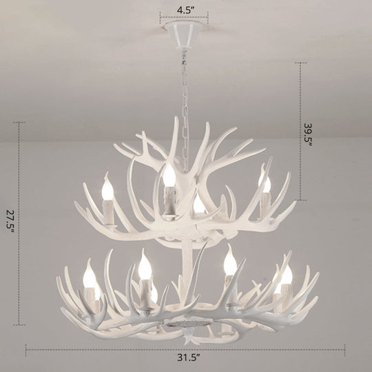 Antler Deco Resin Candle Chandelier: Country Style Suspension Light For Restaurant Ambience