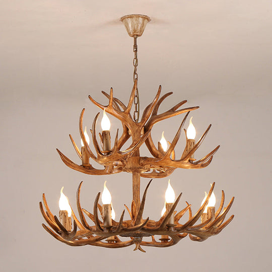 Antler Deco Resin Candle Chandelier: Country Style Suspension Light For Restaurant Ambience