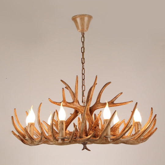 Antler Deco Resin Candle Chandelier: Country Style Suspension Light For Restaurant Ambience