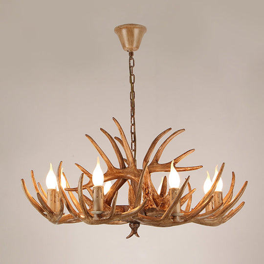 Antler Deco Resin Candle Chandelier: Country Style Suspension Light For Restaurant Ambience